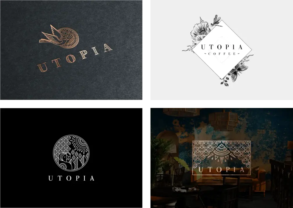 Logotype and brand identity of new stylish coffee-shop in Odessa — Utopia