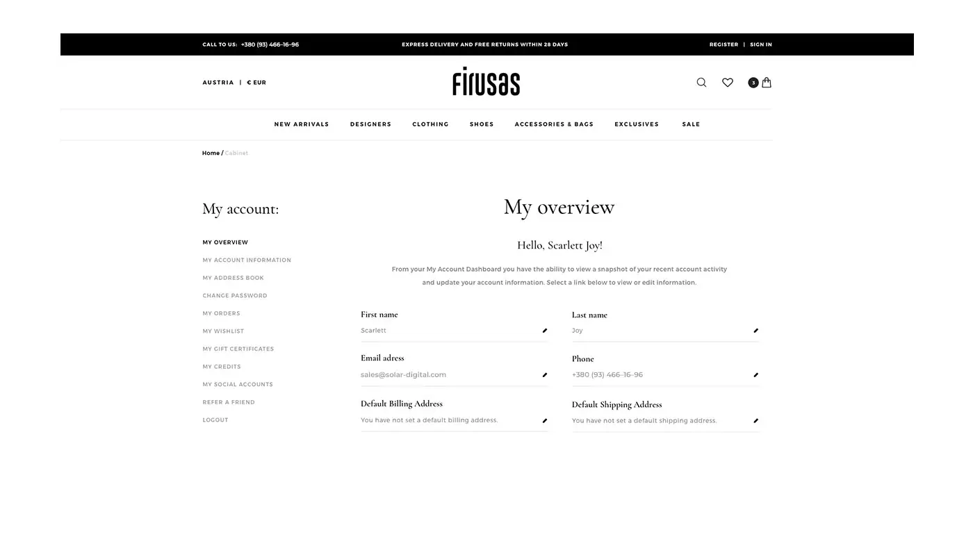 Development of a personal account
