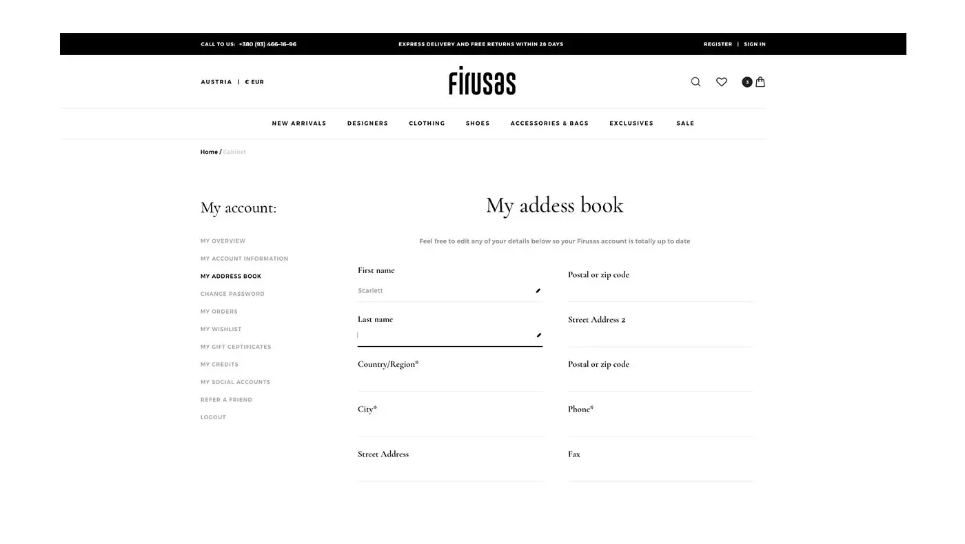 Client's personal account design